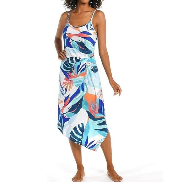 La Blanca Coastal Palms Cover-up Dress Size Extra Small Asymmetrical Midi Beach - Picture 1 of 14